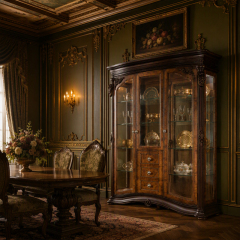 Sovereign Burl-Wood Bow-Front Vitrine | Luxury French Classical Glass Curio Wine Cabinet - EKAR FURNITURE,EKAR FURNITURE CO.,LTD,Sovereign Burl-Wood Bow-Front Vitrine | Luxury French Classical Glass Curio Wine Cabinet - EKAR FURNITURE,foshan furniture factory,custom Furniture factory,china furniture factory