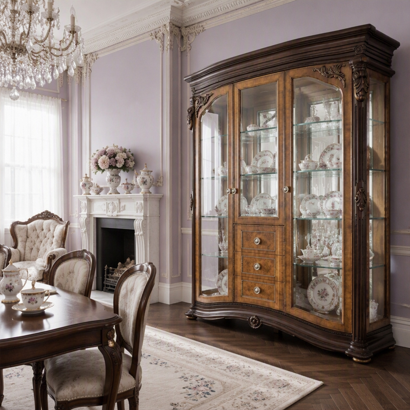 Sovereign Burl-Wood Bow-Front Vitrine | Luxury French Classical Glass Curio Wine Cabinet - EKAR FURNITURE,EKAR FURNITURE CO.,LTD,Sovereign Burl-Wood Bow-Front Vitrine | Luxury French Classical Glass Curio Wine Cabinet - EKAR FURNITURE,foshan furniture factory,custom Furniture factory,china furniture factory