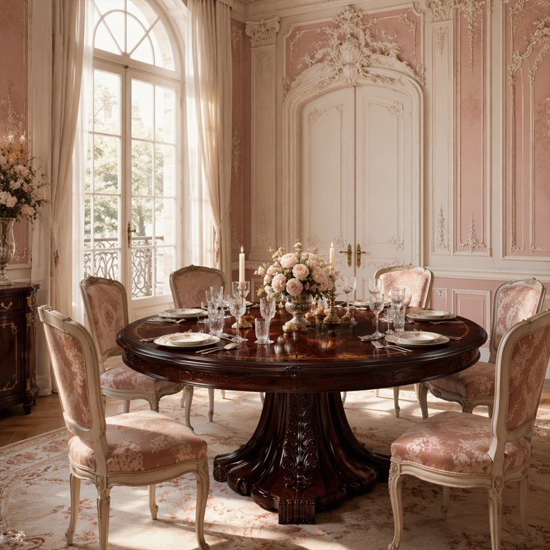 Regency Aurelian Round Pedestal Dining Table | Luxury French Classical Floral Marquetry - EKAR FURNITURE,EKAR FURNITURE CO.,LTD,Regency Aurelian Round Pedestal Dining Table | Luxury French Classical Floral Marquetry - EKAR FURNITURE,foshan furniture factory,custom Furniture factory,china furniture factory