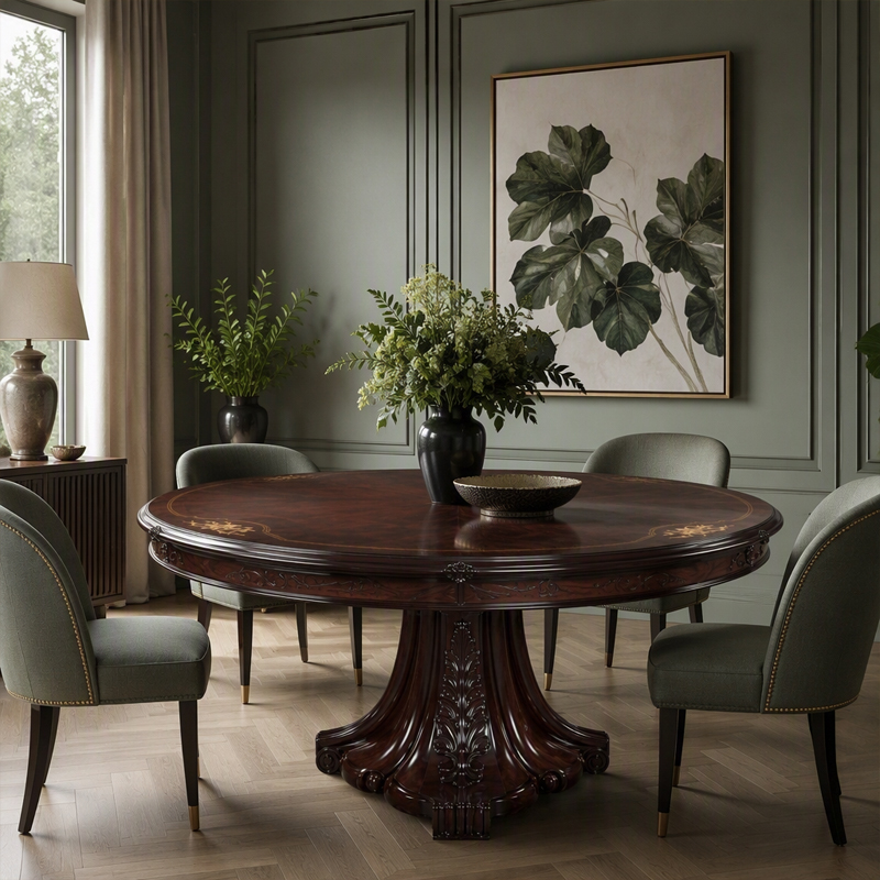 Regency Aurelian Round Pedestal Dining Table | Luxury French Classical Floral Marquetry - EKAR FURNITURE,EKAR FURNITURE CO.,LTD,Regency Aurelian Round Pedestal Dining Table | Luxury French Classical Floral Marquetry - EKAR FURNITURE,foshan furniture factory,custom Furniture factory,china furniture factory