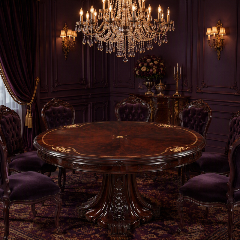 Regency Aurelian Round Pedestal Dining Table | Luxury French Classical Floral Marquetry - EKAR FURNITURE,EKAR FURNITURE CO.,LTD,Regency Aurelian Round Pedestal Dining Table | Luxury French Classical Floral Marquetry - EKAR FURNITURE,foshan furniture factory,custom Furniture factory,china furniture factory