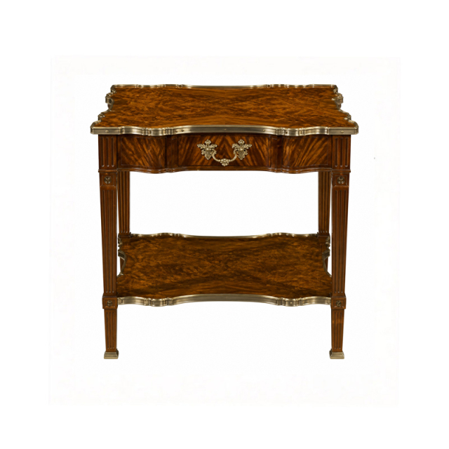 Regency Burl-Wood Serpentine Side Table | Luxury British Classical Brass-Trimmed End Table - EKAR FURNITURE,MY SHOP,Regency Burl-Wood Serpentine Side Table | Luxury British Classical Brass-Trimmed End Table - EKAR FURNITURE,foshan furniture factory,custom Furniture factory,china furniture factory