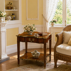 Regency Burl-Wood Serpentine Side Table | Luxury British Classical Brass-Trimmed End Table - EKAR FURNITURE,MY SHOP,Regency Burl-Wood Serpentine Side Table | Luxury British Classical Brass-Trimmed End Table - EKAR FURNITURE,foshan furniture factory,custom Furniture factory,china furniture factory