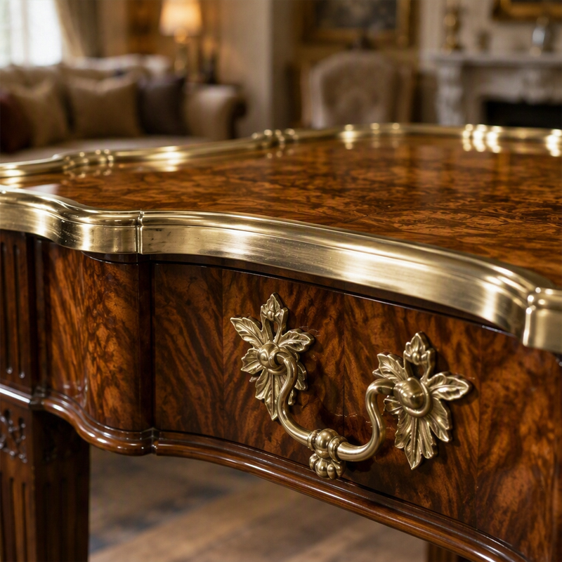 Regency Burl-Wood Serpentine Side Table | Luxury British Classical Brass-Trimmed End Table - EKAR FURNITURE,MY SHOP,Regency Burl-Wood Serpentine Side Table | Luxury British Classical Brass-Trimmed End Table - EKAR FURNITURE,foshan furniture factory,custom Furniture factory,china furniture factory
