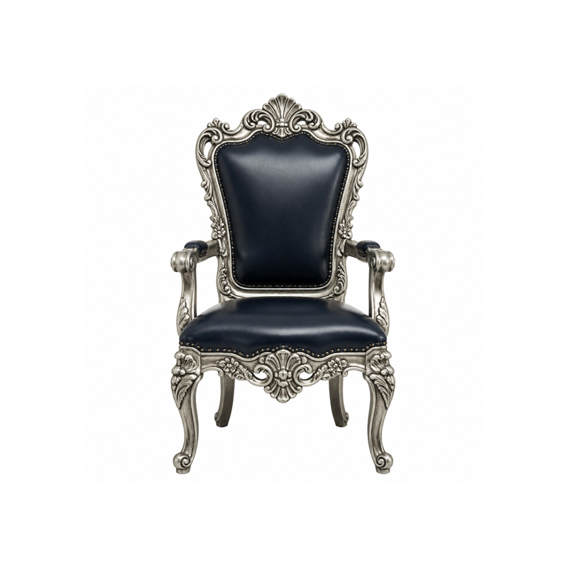 Silver Regent Fan-Crest Dining Armchair | Luxury French Classical Navy Leather Seating - EKAR FURNITURE,EKAR FURNITURE CO.,LTD,Silver Regent Fan-Crest Dining Armchair | Luxury French Classical Navy Leather Seating - EKAR FURNITURE,foshan furniture factory,custom Furniture factory,china furniture factory