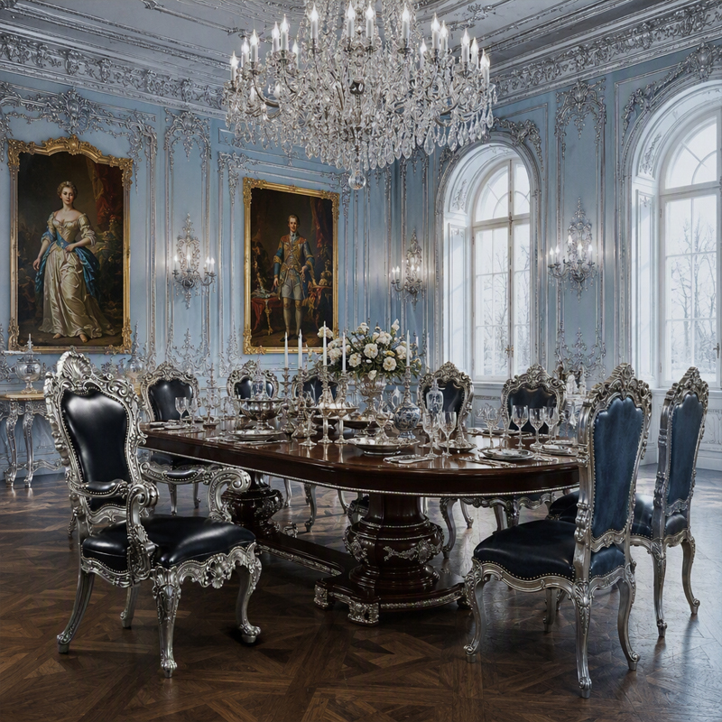 Silver Regent Fan-Crest Dining Armchair | Luxury French Classical Navy Leather Seating - EKAR FURNITURE,EKAR FURNITURE CO.,LTD,Silver Regent Fan-Crest Dining Armchair | Luxury French Classical Navy Leather Seating - EKAR FURNITURE,foshan furniture factory,custom Furniture factory,china furniture factory