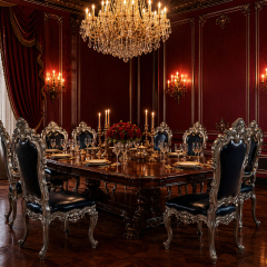 Silver Regent Fan-Crest Dining Armchair | Luxury French Classical Navy Leather Seating - EKAR FURNITURE,EKAR FURNITURE CO.,LTD,Silver Regent Fan-Crest Dining Armchair | Luxury French Classical Navy Leather Seating - EKAR FURNITURE,foshan furniture factory,custom Furniture factory,china furniture factory
