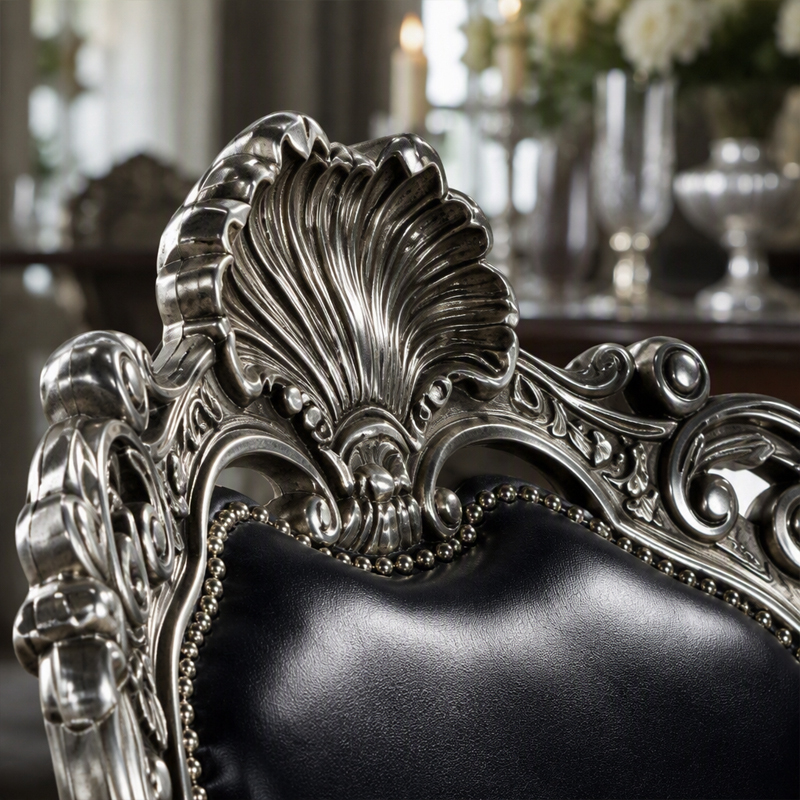 Silver Regent Fan-Crest Dining Armchair | Luxury French Classical Navy Leather Seating - EKAR FURNITURE,EKAR FURNITURE CO.,LTD,Silver Regent Fan-Crest Dining Armchair | Luxury French Classical Navy Leather Seating - EKAR FURNITURE,foshan furniture factory,custom Furniture factory,china furniture factory