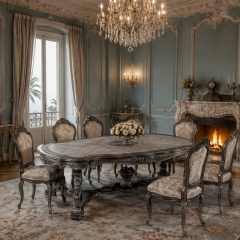 Baroque Medallion Oval Dining Table | Luxury French Classical Sunburst Marquetry Table - EKAR FURNITURE,EKAR FURNITURE CO.,LTD,Baroque Medallion Oval Dining Table | Luxury French Classical Sunburst Marquetry Table - EKAR FURNITURE,foshan furniture factory,custom Furniture factory,china furniture factory
