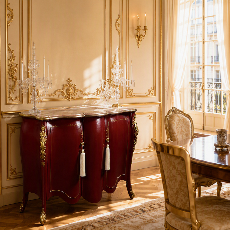 Burgundy Bombe Marquetry Credenza | Luxury French Classical Gilt Marble-Top Sideboard - EKAR FURNITURE,EKAR FURNITURE CO.,LTD,Burgundy Bombe Marquetry Credenza | Luxury French Classical Gilt Marble-Top Sideboard - EKAR FURNITURE,foshan furniture factory,custom Furniture factory,china furniture factory