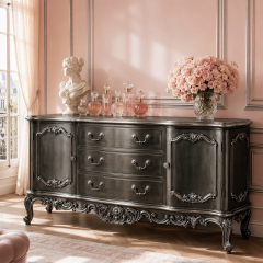 Charcoal Regent Serpentine Sideboard | Luxury French Classical Distressed Pewter Buffet - EKAR FURNITURE,EKAR FURNITURE CO.,LTD,Charcoal Regent Serpentine Sideboard | Luxury French Classical Distressed Pewter Buffet - EKAR FURNITURE,foshan furniture factory,custom Furniture factory,china furniture factory