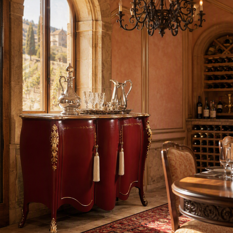 Burgundy Bombe Marquetry Credenza | Luxury French Classical Gilt Marble-Top Sideboard - EKAR FURNITURE,EKAR FURNITURE CO.,LTD,Burgundy Bombe Marquetry Credenza | Luxury French Classical Gilt Marble-Top Sideboard - EKAR FURNITURE,foshan furniture factory,custom Furniture factory,china furniture factory