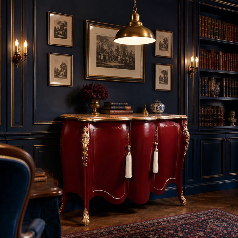 Burgundy Bombe Marquetry Credenza | Luxury French Classical Gilt Marble-Top Sideboard - EKAR FURNITURE,EKAR FURNITURE CO.,LTD,Burgundy Bombe Marquetry Credenza | Luxury French Classical Gilt Marble-Top Sideboard - EKAR FURNITURE,foshan furniture factory,custom Furniture factory,china furniture factory
