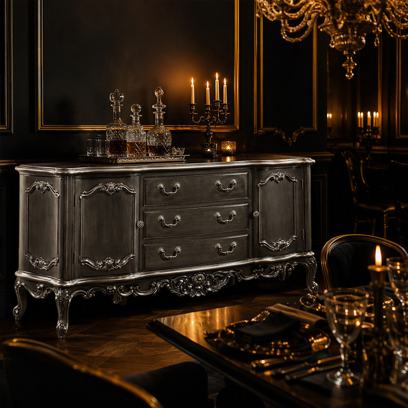 Charcoal Regent Serpentine Sideboard | Luxury French Classical Distressed Pewter Buffet - EKAR FURNITURE,EKAR FURNITURE CO.,LTD,Charcoal Regent Serpentine Sideboard | Luxury French Classical Distressed Pewter Buffet - EKAR FURNITURE,foshan furniture factory,custom Furniture factory,china furniture factory
