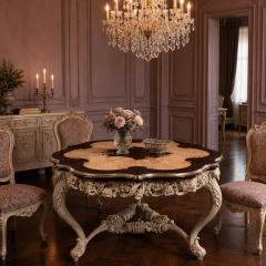 Chateau Rose Quatrefoil Dining Table | Luxury Classical Ivory & Gilded Carved Center Table - EKAR,EKAR FURNITURE CO.,LTD,Chateau Rose Quatrefoil Dining Table | Luxury Classical Ivory & Gilded Carved Center Table - EKAR,foshan furniture factory,custom Furniture factory,china furniture factory