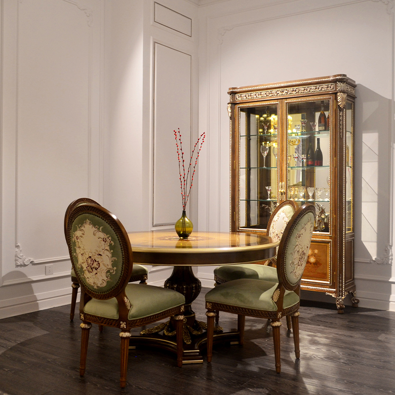 American Empire Burl-Wood Pedestal Dining Table | Luxury Classical Gold-Accented Round Table - EKAR FURNIT,EKAR FURNITURE CO.,LTD,American Empire Burl-Wood Pedestal Dining Table | Luxury Classical Gold-Accented Round Table - EKAR FURNIT,foshan furniture factory,custom Furniture factory,china furniture factory