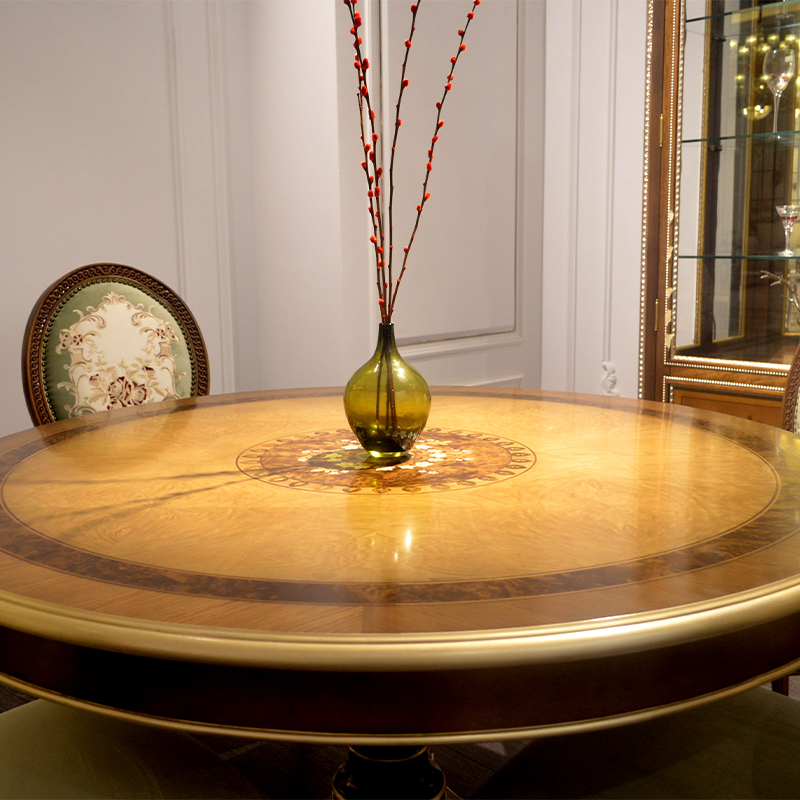 American Empire Burl-Wood Pedestal Dining Table | Luxury Classical Gold-Accented Round Table - EKAR FURNIT,EKAR FURNITURE CO.,LTD,American Empire Burl-Wood Pedestal Dining Table | Luxury Classical Gold-Accented Round Table - EKAR FURNIT,foshan furniture factory,custom Furniture factory,china furniture factory