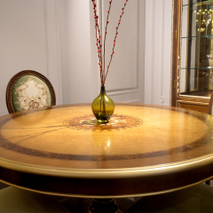 American Empire Burl-Wood Pedestal Dining Table | Luxury Classical Gold-Accented Round Table - EKAR FURNIT,EKAR FURNITURE CO.,LTD,American Empire Burl-Wood Pedestal Dining Table | Luxury Classical Gold-Accented Round Table - EKAR FURNIT,foshan furniture factory,custom Furniture factory,china furniture factory