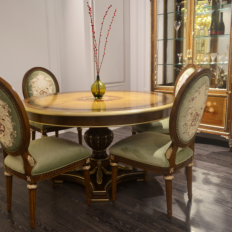 American Empire Burl-Wood Pedestal Dining Table | Luxury Classical Gold-Accented Round Table - EKAR FURNIT,EKAR FURNITURE CO.,LTD,American Empire Burl-Wood Pedestal Dining Table | Luxury Classical Gold-Accented Round Table - EKAR FURNIT,foshan furniture factory,custom Furniture factory,china furniture factory