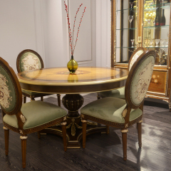 American Empire Burl-Wood Pedestal Dining Table | Luxury Classical Gold-Accented Round Table - EKAR FURNIT,EKAR FURNITURE CO.,LTD,American Empire Burl-Wood Pedestal Dining Table | Luxury Classical Gold-Accented Round Table - EKAR FURNIT,foshan furniture factory,custom Furniture factory,china furniture factory