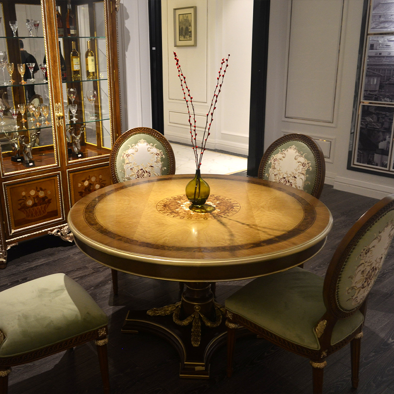 American Empire Burl-Wood Pedestal Dining Table | Luxury Classical Gold-Accented Round Table - EKAR FURNIT,EKAR FURNITURE CO.,LTD,American Empire Burl-Wood Pedestal Dining Table | Luxury Classical Gold-Accented Round Table - EKAR FURNIT,foshan furniture factory,custom Furniture factory,china furniture factory