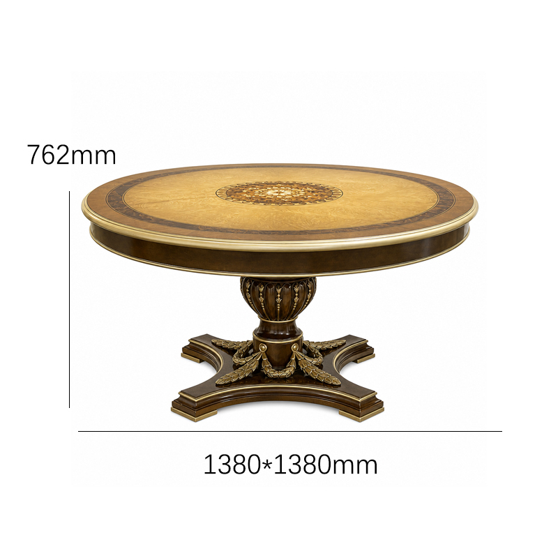 American Empire Burl-Wood Pedestal Dining Table | Luxury Classical Gold-Accented Round Table - EKAR FURNIT,EKAR FURNITURE CO.,LTD,American Empire Burl-Wood Pedestal Dining Table | Luxury Classical Gold-Accented Round Table - EKAR FURNIT,foshan furniture factory,custom Furniture factory,china furniture factory