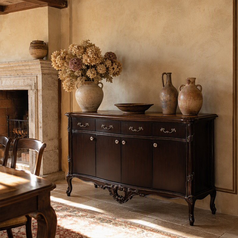 American Empire Bow-Front Sideboard | Luxury Classical Inlaid Dining Buffet with Silver Hardware - EKAR,EKAR FURNITURE CO.,LTD,American Empire Bow-Front Sideboard | Luxury Classical Inlaid Dining Buffet with Silver Hardware - EKAR,foshan furniture factory,custom Furniture factory,china furniture factory