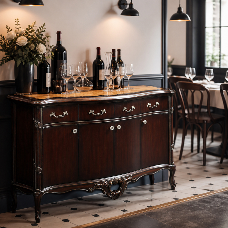 American Empire Bow-Front Sideboard | Luxury Classical Inlaid Dining Buffet with Silver Hardware - EKAR,EKAR FURNITURE CO.,LTD,American Empire Bow-Front Sideboard | Luxury Classical Inlaid Dining Buffet with Silver Hardware - EKAR,foshan furniture factory,custom Furniture factory,china furniture factory