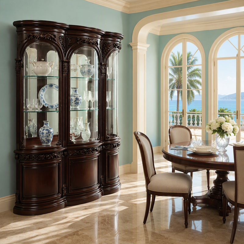 Versailles Triple-Arch Serpentine China Cabinet | Luxury French Classical Mirrored Display Sideboard,EKAR FURNITURE CO.,LTD,Versailles Triple-Arch Serpentine China Cabinet | Luxury French Classical Mirrored Display Sideboard,foshan furniture factory,custom Furniture factory,china furniture factory