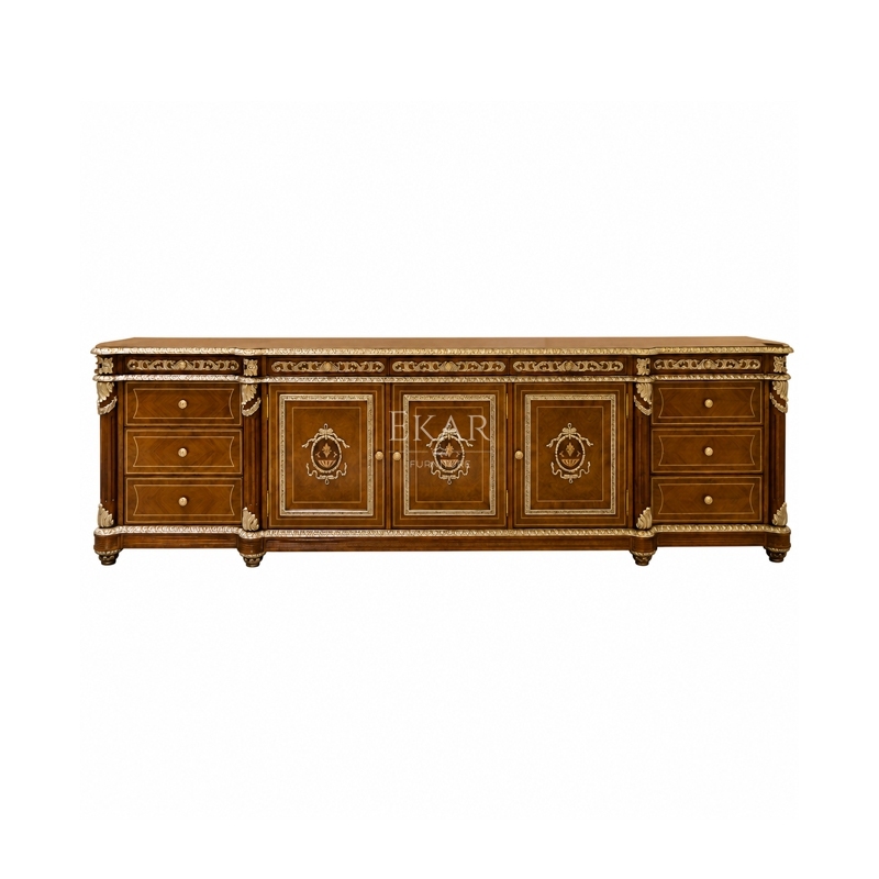 American Empire Gilded Credenza TV Cabinet | Luxury Classical Urn-Medallion Media Console - EKAR FURNITURE,EKAR FURNITURE CO.,LTD,American Empire Gilded Credenza TV Cabinet | Luxury Classical Urn-Medallion Media Console - EKAR FURNITURE,foshan furniture factory,custom Furniture factory,china furniture factory