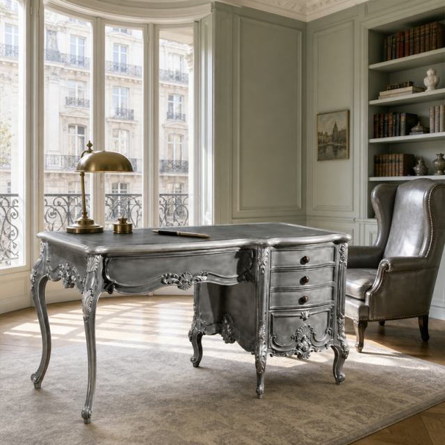 Silver Regent Rococo Writing Desk | Luxury French Classical Antiqued Pewter Executive Desk - EKAR,EKAR FURNITURE CO.,LTD,Silver Regent Rococo Writing Desk | Luxury French Classical Antiqued Pewter Executive Desk - EKAR,foshan furniture factory,custom Furniture factory,china furniture factory