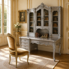 Silver Provincial Hutch Executive Desk | Luxury French Classical Glazed Office Bureau - EKAR FURNITURE,EKAR FURNITURE CO.,LTD,Silver Provincial Hutch Executive Desk | Luxury French Classical Glazed Office Bureau - EKAR FURNITURE,foshan furniture factory,custom Furniture factory,china furniture factory