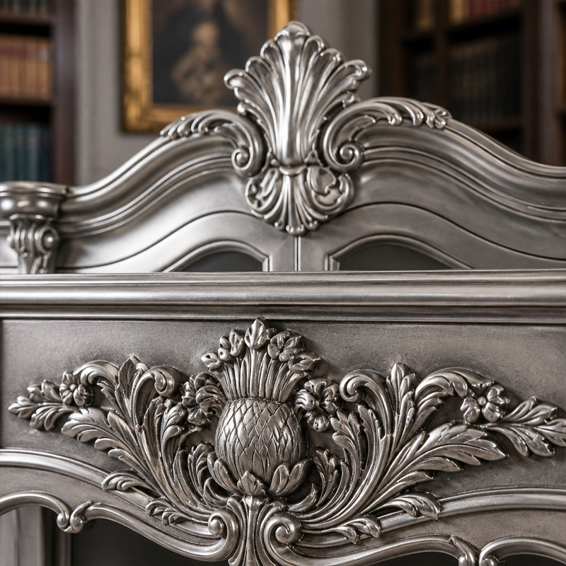 Silver Provincial Hutch Executive Desk | Luxury French Classical Glazed Office Bureau - EKAR FURNITURE,EKAR FURNITURE CO.,LTD,Silver Provincial Hutch Executive Desk | Luxury French Classical Glazed Office Bureau - EKAR FURNITURE,foshan furniture factory,custom Furniture factory,china furniture factory