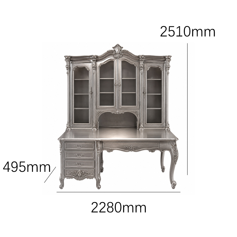 Silver Provincial Hutch Executive Desk | Luxury French Classical Glazed Office Bureau - EKAR FURNITURE,EKAR FURNITURE CO.,LTD,Silver Provincial Hutch Executive Desk | Luxury French Classical Glazed Office Bureau - EKAR FURNITURE,foshan furniture factory,custom Furniture factory,china furniture factory