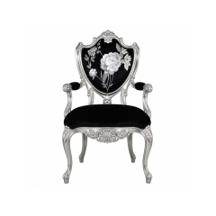 Silver Rococo Rose Accent Office Chair | Luxury French Classical Black Velvet Study Seating - EKAR,EKAR FURNITURE CO.,LTD,Silver Rococo Rose Accent Office Chair | Luxury French Classical Black Velvet Study Seating - EKAR,foshan furniture factory,custom Furniture factory,china furniture factory