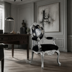 Silver Rococo Rose Accent Office Chair | Luxury French Classical Black Velvet Study Seating - EKAR,EKAR FURNITURE CO.,LTD,Silver Rococo Rose Accent Office Chair | Luxury French Classical Black Velvet Study Seating - EKAR,foshan furniture factory,custom Furniture factory,china furniture factory