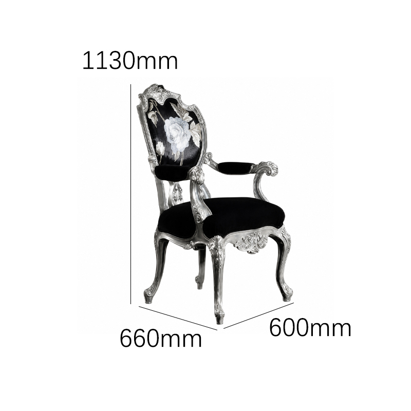 Silver Rococo Rose Accent Office Chair | Luxury French Classical Black Velvet Study Seating - EKAR,EKAR FURNITURE CO.,LTD,Silver Rococo Rose Accent Office Chair | Luxury French Classical Black Velvet Study Seating - EKAR,foshan furniture factory,custom Furniture factory,china furniture factory