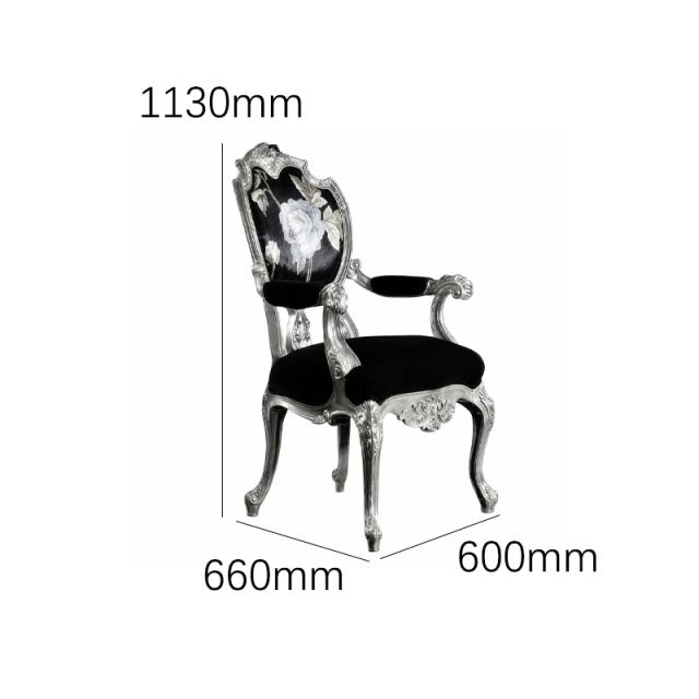 Silver Rococo Rose Accent Office Chair | Luxury French Classical Black Velvet Study Seating - EKAR,EKAR FURNITURE CO.,LTD,Silver Rococo Rose Accent Office Chair | Luxury French Classical Black Velvet Study Seating - EKAR,foshan furniture factory,custom Furniture factory,china furniture factory
