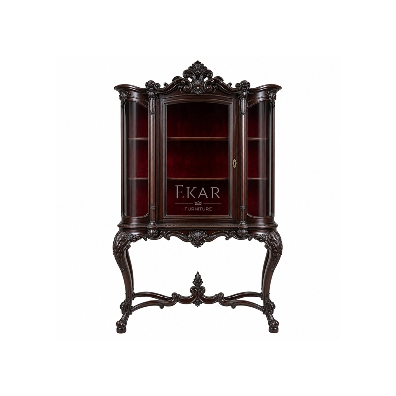 Versailles Rococo Shell-Crest Display Cabinet | Luxury French Classical Curved Vitrine Sideboard - EKAR,EKAR FURNITURE CO.,LTD,Versailles Rococo Shell-Crest Display Cabinet | Luxury French Classical Curved Vitrine Sideboard - EKAR,foshan furniture factory,custom Furniture factory,china furniture factory