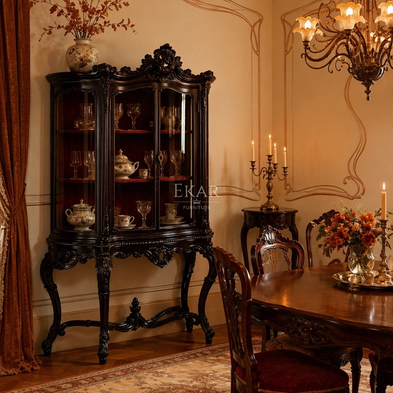 Versailles Rococo Shell-Crest Display Cabinet | Luxury French Classical Curved Vitrine Sideboard - EKAR,EKAR FURNITURE CO.,LTD,Versailles Rococo Shell-Crest Display Cabinet | Luxury French Classical Curved Vitrine Sideboard - EKAR,foshan furniture factory,custom Furniture factory,china furniture factory