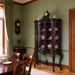 Versailles Rococo Shell-Crest Display Cabinet | Luxury French Classical Curved Vitrine Sideboard - EKAR,EKAR FURNITURE CO.,LTD,Versailles Rococo Shell-Crest Display Cabinet | Luxury French Classical Curved Vitrine Sideboard - EKAR,foshan furniture factory,custom Furniture factory,china furniture factory