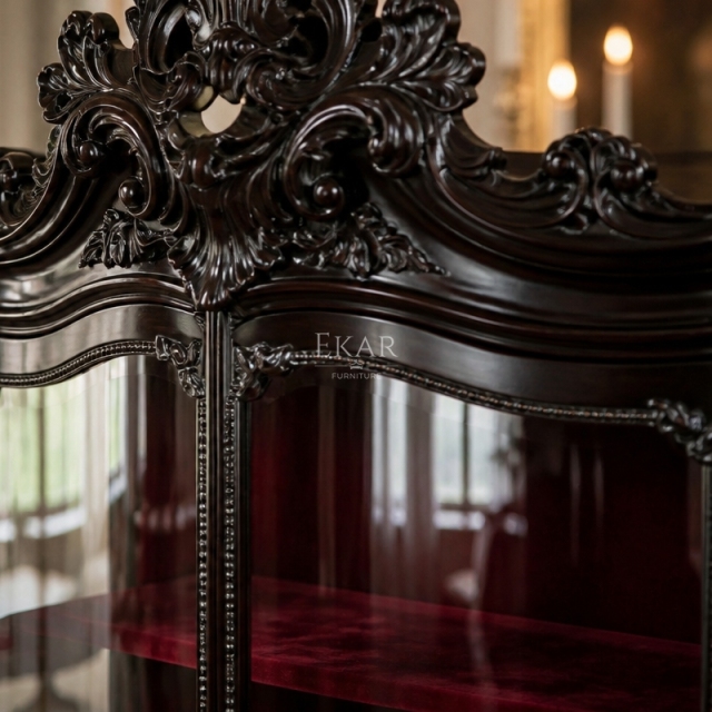Versailles Rococo Shell-Crest Display Cabinet | Luxury French Classical Curved Vitrine Sideboard - EKAR,EKAR FURNITURE CO.,LTD,Versailles Rococo Shell-Crest Display Cabinet | Luxury French Classical Curved Vitrine Sideboard - EKAR,foshan furniture factory,custom Furniture factory,china furniture factory
