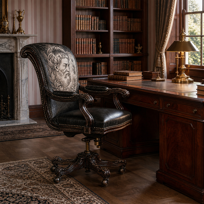 Medallion Classical Swivel Office Chair | Luxury French Neoclassical Leather Desk Chair - EKAR FURNITURE,EKAR FURNITURE CO.,LTD,Medallion Classical Swivel Office Chair | Luxury French Neoclassical Leather Desk Chair - EKAR FURNITURE,foshan furniture factory,custom Furniture factory,china furniture factory