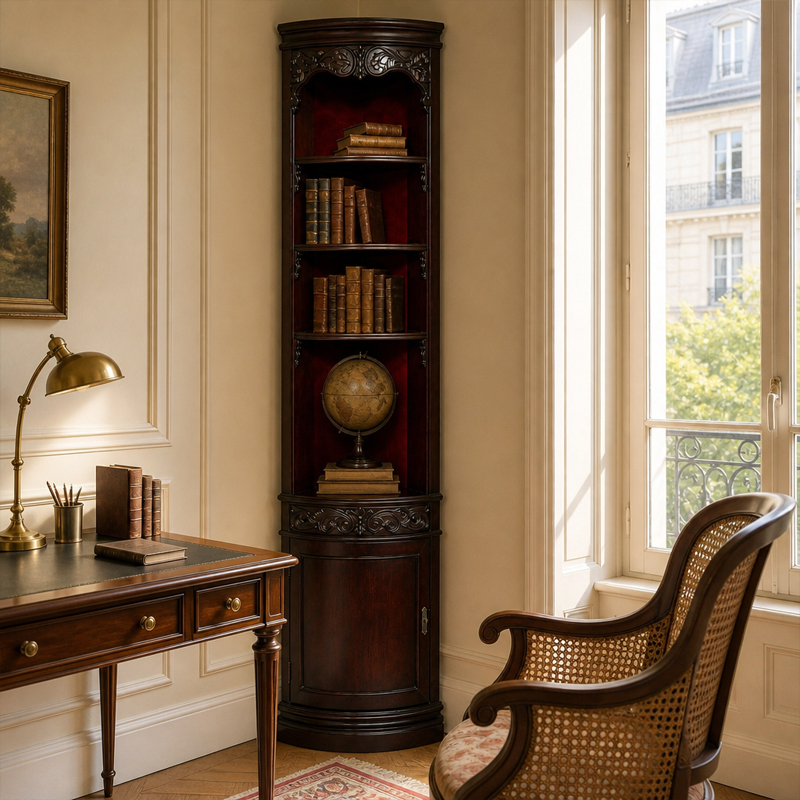 Versailles Gold-Leaf Corner Library Cabinet | Luxury French Classical Burl-Wood Bookcase - EKAR FURNITURE,EKAR FURNITURE CO.,LTD,Versailles Gold-Leaf Corner Library Cabinet | Luxury French Classical Burl-Wood Bookcase - EKAR FURNITURE,foshan furniture factory,custom Furniture factory,china furniture factory