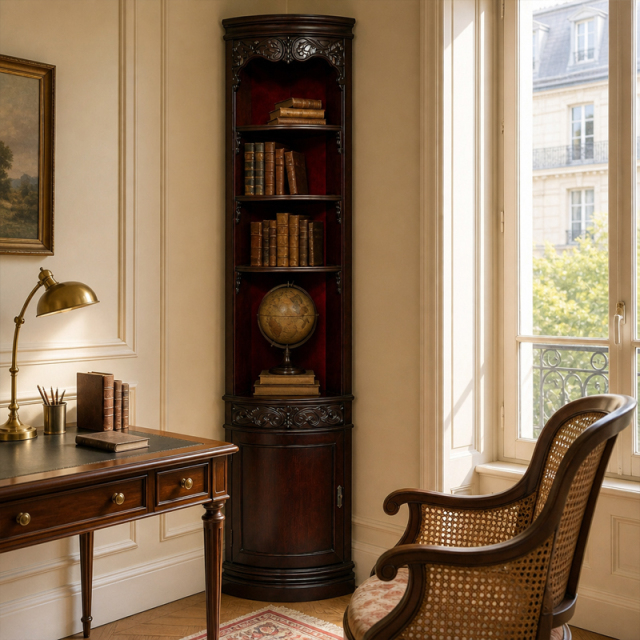 Versailles Gold-Leaf Corner Library Cabinet | Luxury French Classical Burl-Wood Bookcase - EKAR FURNITURE,EKAR FURNITURE CO.,LTD,Versailles Gold-Leaf Corner Library Cabinet | Luxury French Classical Burl-Wood Bookcase - EKAR FURNITURE,foshan furniture factory,custom Furniture factory,china furniture factory