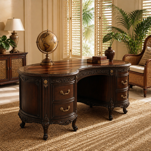 Versailles Kidney-Shape Executive Desk | Luxury French Classical Carved Leather-Top Writing Table - EKAR,EKAR FURNITURE CO.,LTD,Versailles Kidney-Shape Executive Desk | Luxury French Classical Carved Leather-Top Writing Table - EKAR,foshan furniture factory,custom Furniture factory,china furniture factory