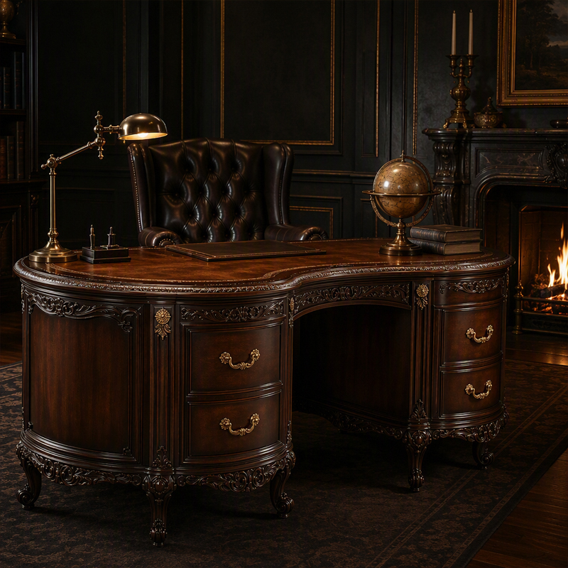Versailles Kidney-Shape Executive Desk | Luxury French Classical Carved Leather-Top Writing Table - EKAR,EKAR FURNITURE CO.,LTD,Versailles Kidney-Shape Executive Desk | Luxury French Classical Carved Leather-Top Writing Table - EKAR,foshan furniture factory,custom Furniture factory,china furniture factory
