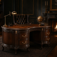 Versailles Kidney-Shape Executive Desk | Luxury French Classical Carved Leather-Top Writing Table - EKAR,EKAR FURNITURE CO.,LTD,Versailles Kidney-Shape Executive Desk | Luxury French Classical Carved Leather-Top Writing Table - EKAR,foshan furniture factory,custom Furniture factory,china furniture factory