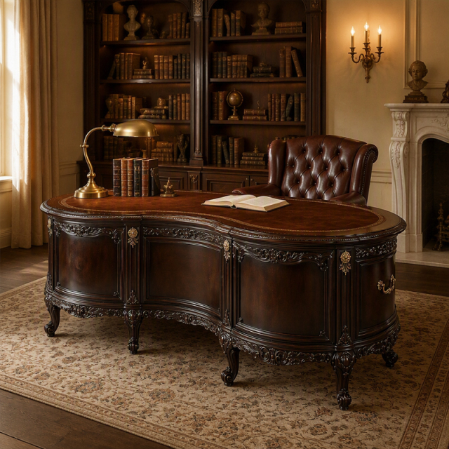 Versailles Kidney-Shape Executive Desk | Luxury French Classical Carved Leather-Top Writing Table - EKAR,EKAR FURNITURE CO.,LTD,Versailles Kidney-Shape Executive Desk | Luxury French Classical Carved Leather-Top Writing Table - EKAR,foshan furniture factory,custom Furniture factory,china furniture factory
