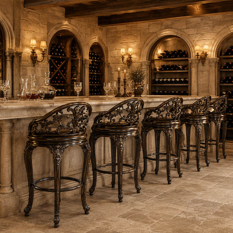 Versailles Palmette-Crest Bar Stool | Luxury French Classical Carved Leather Counter Stool - EKAR,EKAR FURNITURE CO.,LTD,Versailles Palmette-Crest Bar Stool | Luxury French Classical Carved Leather Counter Stool - EKAR,foshan furniture factory,custom Furniture factory,china furniture factory